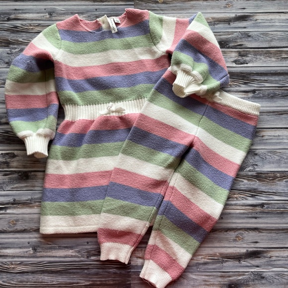 JANIE AND JACK STRIPED PUFF SLEEVE
SWEATER DRESS SIZE 3 AND JOGGERS SIZE 2T - Picture 1 of 9